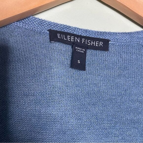 Eileen Fisher Slouchy Open Thin Knit Merino Cardigan In Pond Size Small - Picture 3 of 5